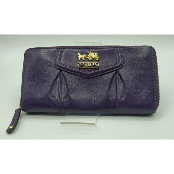 Coach Purple Soft Leather Zip Around Wallet Billfold - Picture 3 of 16